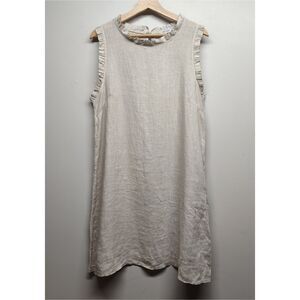 Blue Orchid Mini Dress Women Size L Tan 100% Linen Sleeveless Casual Italy